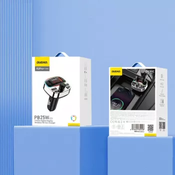Dudao R2PRO+ Automobilinis FM siųstuvas su PD25W Bluetooth 5.3 RGB įkrovimo prievadais - juodas ir sidabrinis
