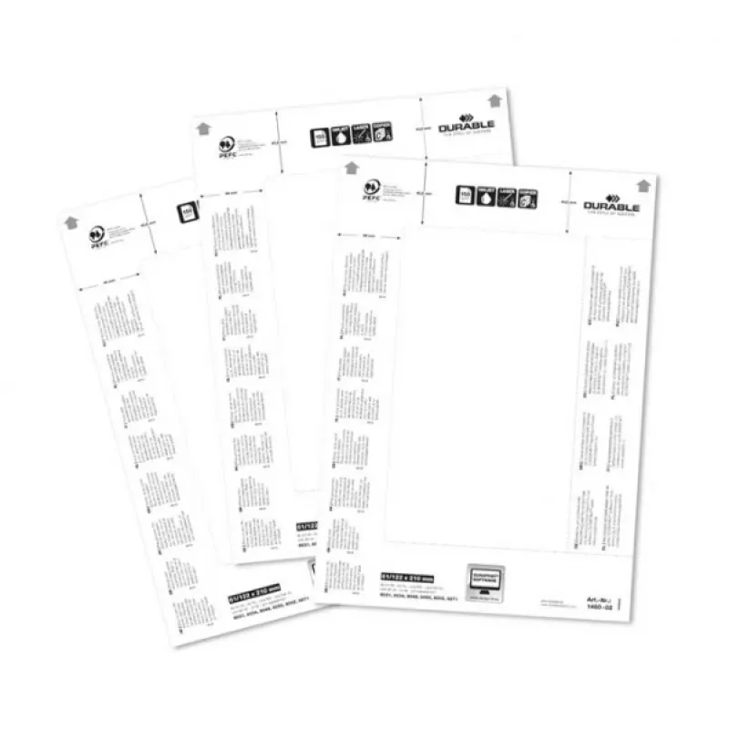 DURABLE BADGEMAKER® įdėklo etiketės 61 x 210 mm, 100 vnt., baltas kartonas, lazeriniams/rašaliniams spausdintuvams 146002