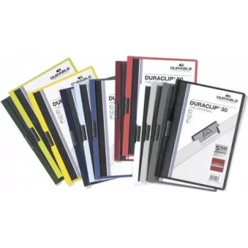 DURABLE DURACLIP 30 A4 PVC segtuvas su spaustuku, 30 lapų talpa, juodas/žalias/permatomas, 3 vnt. paketas 220032