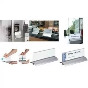 DURABLE PRESENTER DE LUXE vardinių lentelė ant stalo 61x210 mm, permatomas akrilas, 2 vnt. 820219