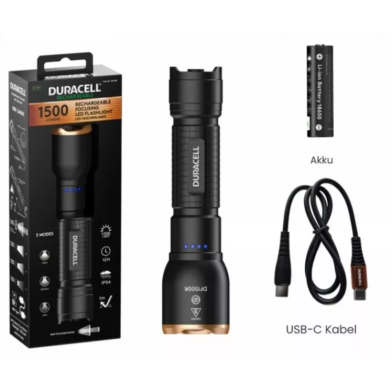 Duracell DF1500R žibintuvėlis juodas 1500 liumenų