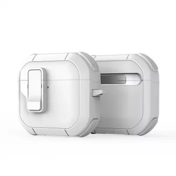 Dux Ducis PECP Series PC+TPU dėklas su kabliu, skirtas AirPods 4, baltas