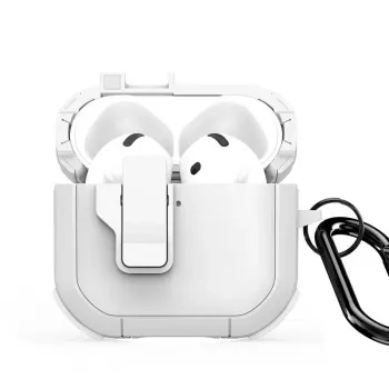 Dux Ducis PECP Series PC+TPU dėklas su kabliu, skirtas AirPods 4, baltas