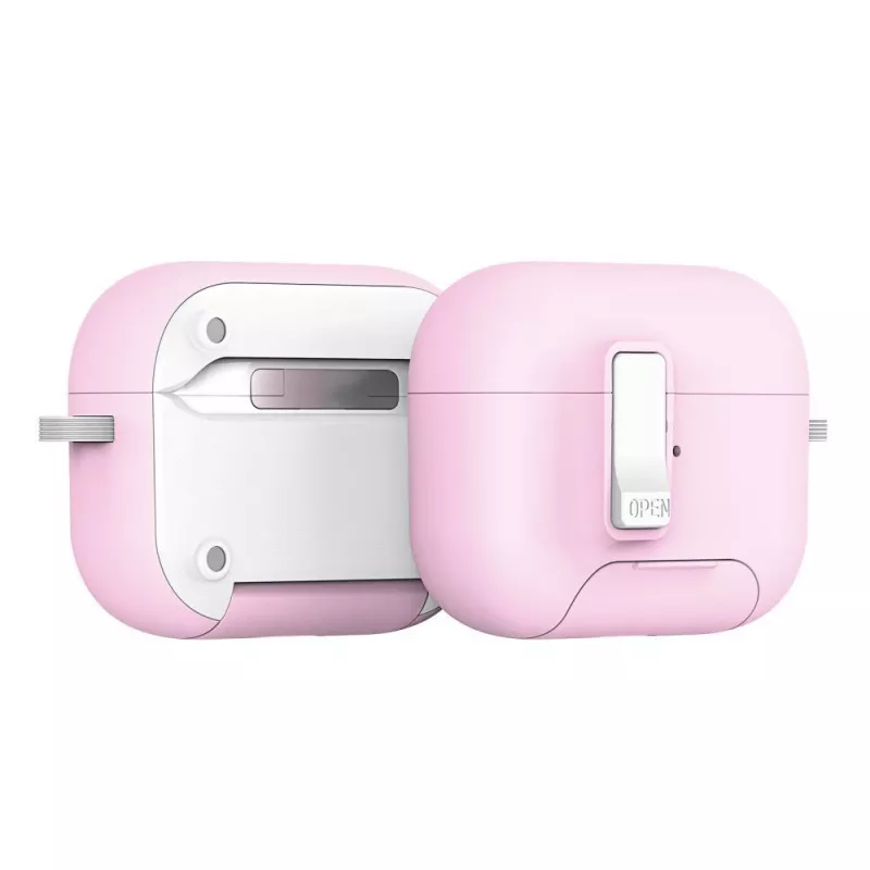 Dux Ducis PECQ Series PC+TPU dangtelis su kabliuku Apple AirPods Pro 3, baltos/rožinės spalvos
