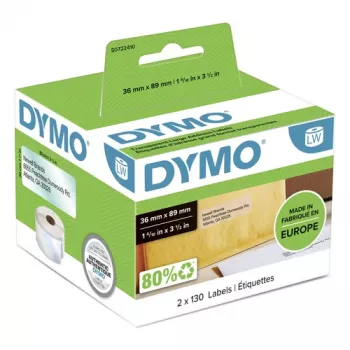 DYMO Authentic LabelWriter didelių adresų etiketės 36 mm x 89 mm permatomos, 2 ritinėliai po 130 (260 etikečių)