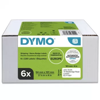 DYMO LabelWriter siuntimo ir vardo ženklelių etiketės, 54 x 101 mm, baltos, nuolatinis klijavimas, 220 etikečių rulone