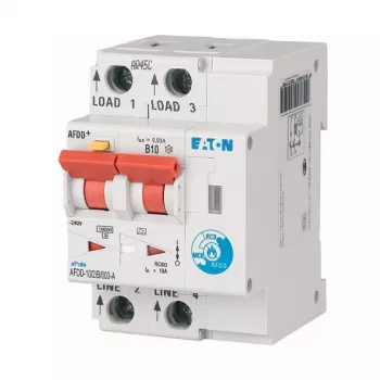 Eaton AFDD-10/2/B/003-A Lankinio gedimo aptikimo įrenginys su RCBO, 2 polių, 10 A, 30 mA, A tipo, 230 V, 6 kA, DIN bėgelis, 2 moduliai