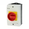 Eaton P1-25/I2/SVB/HI11 25A 3 polių pagrindinis jungiklis su avariniu stabdymu, paviršiniam montavimui, IP65, raudonas/geltonas