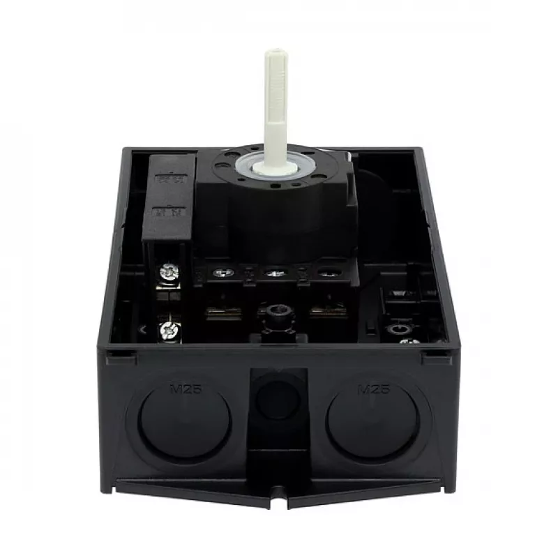 Eaton P1-25/I2/SVB-SW/HI11 3 polių pagrindinis jungiklis 25A, montuojamas ant paviršiaus, juoda/balta