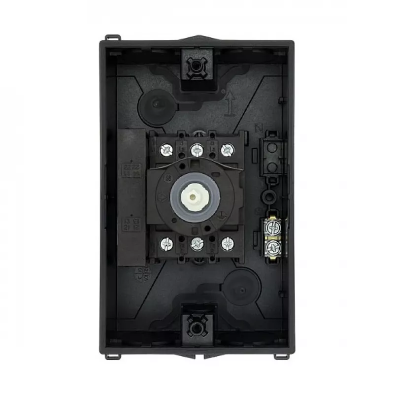 Eaton P1-25/I2/SVB-SW/HI11 3 polių pagrindinis jungiklis 25A, montuojamas ant paviršiaus, juoda/balta