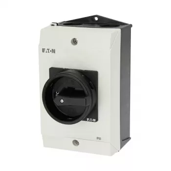 Eaton P1-25/I2/SVB-SW/HI11 3 polių pagrindinis jungiklis 25A, montuojamas ant paviršiaus, juoda/balta