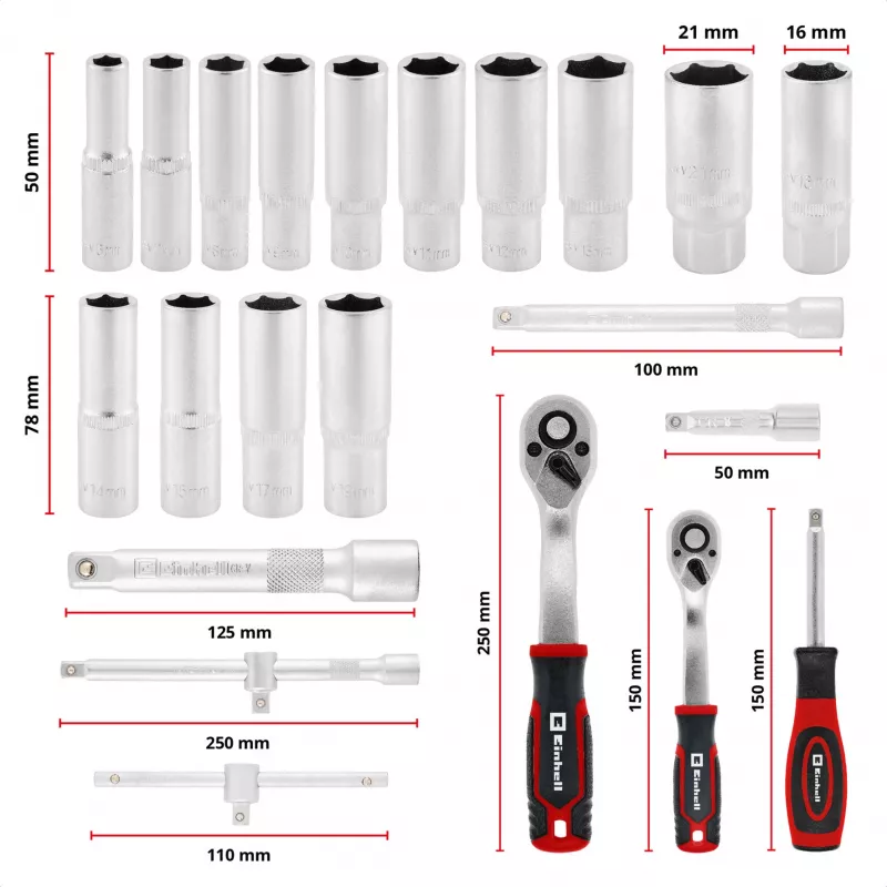 Einhell E-Case 92 dalių dirbtuvės įrankių rinkinys (370514) - Chromo Vanadžio plienas, juoda/raudona | Kur.lt