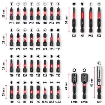 EINHELL-KWB Impact Bit Set in M-CASE, 39 dalių (su lizdiniais rakteliais)