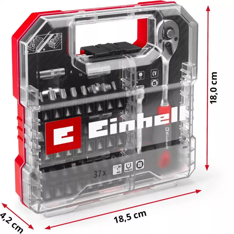 EINHELL-KWB Lizdų ir antgalių rinkinys 1/4 colio, 37 dalių L-CASE dėkle