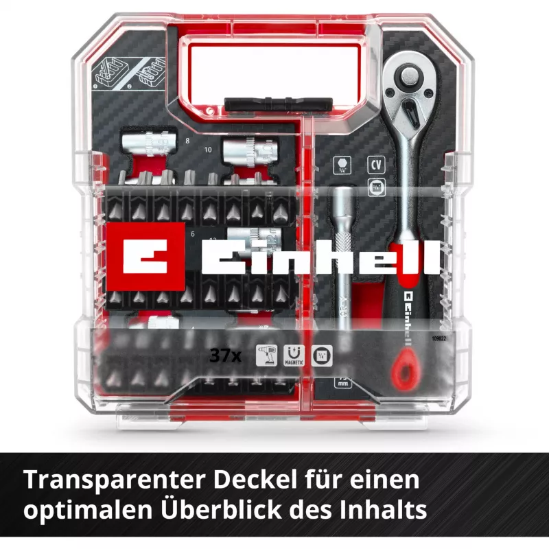 EINHELL-KWB Lizdų ir antgalių rinkinys 1/4 colio, 37 dalių L-CASE dėkle