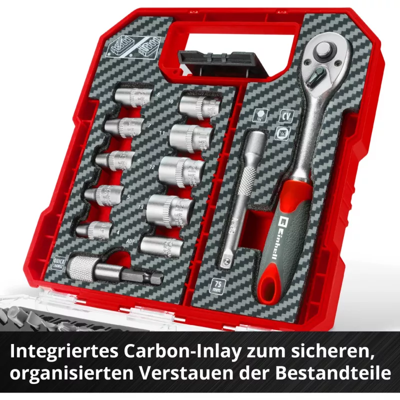 EINHELL-KWB Lizdų ir antgalių rinkinys 1/4 colio, 37 dalių L-CASE dėkle