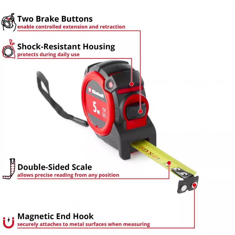 Einhell-KWB matavimo juosta, 5 m (juoda/raudona)