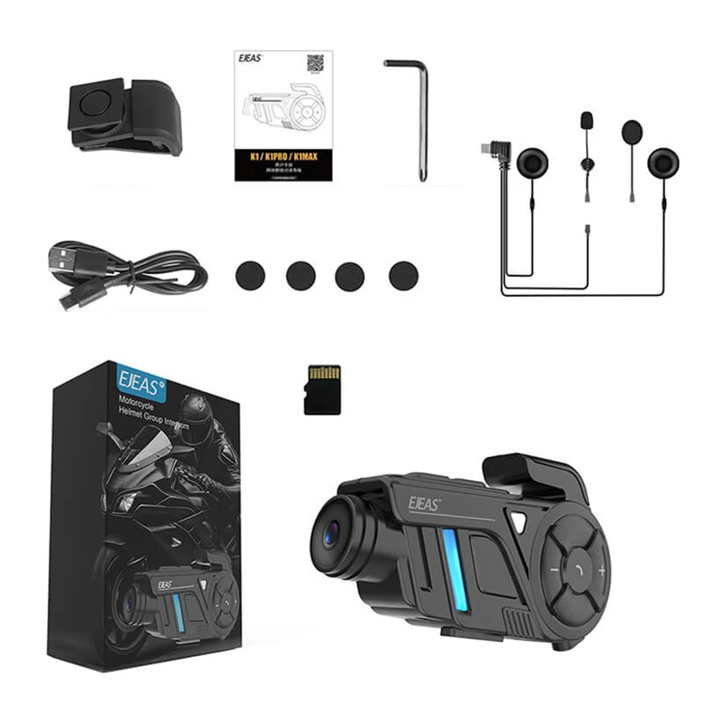 EJEAS K1Pro+ motociklo domofonas su 1080P įrašytuvu – vienas domofonas