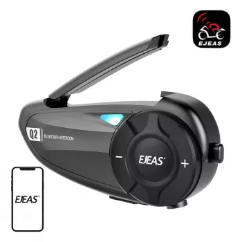 EJEAS Q2 motociklininkų tarpusavio ryšio sistema su Bluetooth 5.1, 800 m atstumu, IP65, DSP ir CVC triukšmo slopinimu, FM radiju, balso asistentu, USB-C, iki 20 h pokalbio laiko