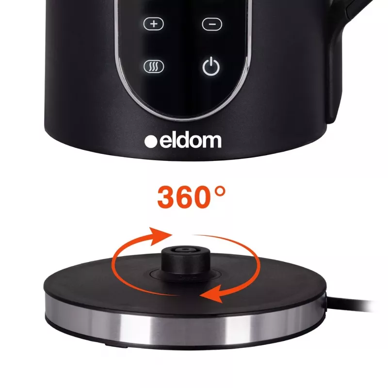 ELDOM C560 Nuvia belaidis virdulys su temperatūros valdymu, 1,7 l, 2200 W, LED ekranas, nerūdijantis plienas/juoda