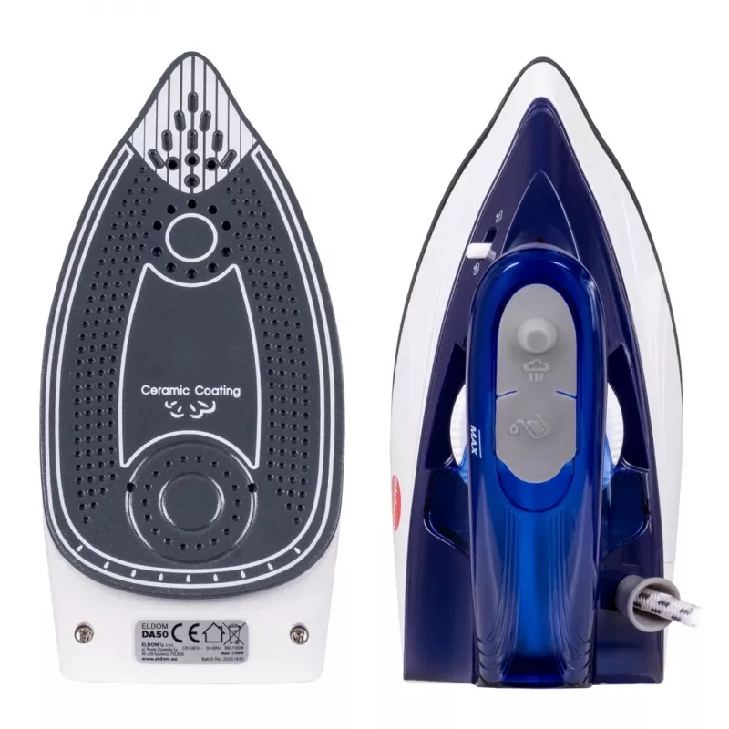ELDOM DA50 kelioninis lygintuvas 900 W mėlynas su garais, sulankstoma rankena, nelimpančiu padu, 40 ml talpa