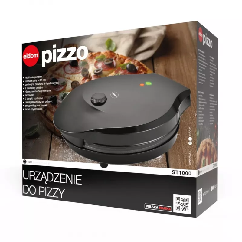 ELDOM ST1000 elektrinė picų krosnelė 1450W, juoda, 30 cm neprideganti danga