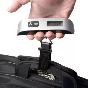 ELDOM WB10 Skaitmeninės bagažo svarstyklės 50 kg su apšviestu LCD ekranu, nerūdijančio plieno kabliu, tare ir hold funkcijomis