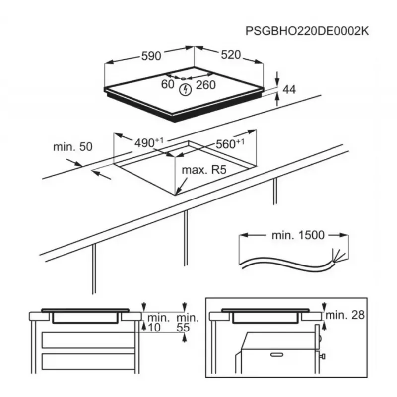 Electrolux EIV64453 Juoda įmontuojama 60 cm zoninė indukcinė kaitlentė su 4 zonomis