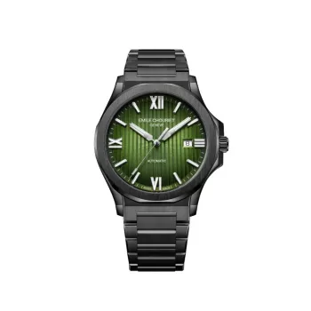 EMILE CHOURIET Vyriškas automatinis chronografinis laikrodis 41mm juodas ciferblatas juodas odinis dirželis 081172GHHE8H