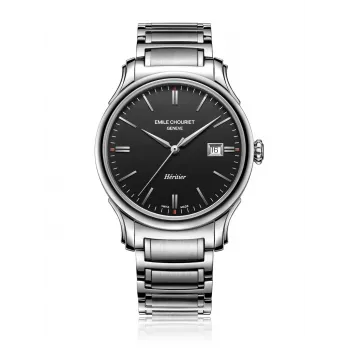 EMILE CHOURIET Vyriškas Šveicariškas Automatinis Laikrodis 40mm Nerūdijančio Plieno Juodas Ciferblatas Odinis Dirželis 081128G62586