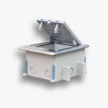 EMITER Floor Box 6M IP66 – Grindinė dėžė 22,5x45 mm (45x45 mm) standartiniams lizdams, atverčiamu dangčiu