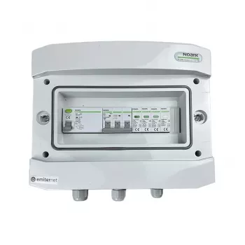 EMITER EM-446N_AC Jungiklių priedas AC hermetiškas IP65 su apsaugos nuo viršįtampio įtaisu AC Noark 1+2 tipo, 10A 3 fazės, RCD A tipo 40A/300mA