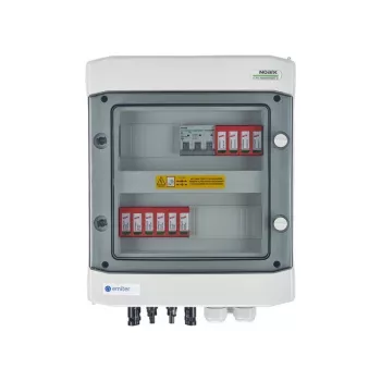 EMITER Switchgear Attached DCAC Hermetic IP65 EMITTER su DC apsauga nuo viršįtampių Dehn 1000V Type 2, 2 x PV String, 2 x MPPT // AC Dehn Type 2, 10A 3-F