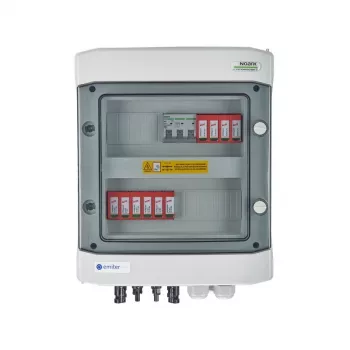 EMITER Switchgear Attached DCAC Hermetic IP65 EMITTER su DC viršįtampio apsauga Dehn 1000V 2 tipas, 2 x PV stygos, 2 x MPPT // ir AC Dehn 2 tipas, 16A 3 fazės