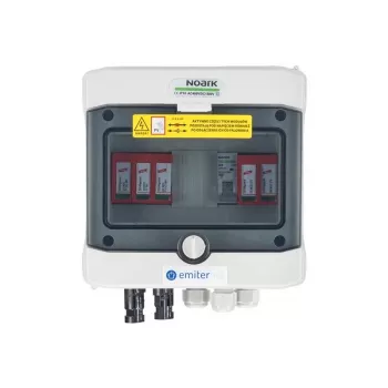 EMITER Switchgear Attached DCAC Hermetic IP65 EMITTER su Dehn 1000V Type 2 DC apsauga nuo viršįtampių, 1 x PV eilutė, 1 x MPPT // AC Dehn Type 2, 16A 1-F