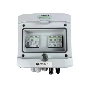 EMITER Switchgear Attached DCAC Hermetic IP65 EMITTER su Noark 1000V Type 1+2 DC ir AC apsauga nuo viršįtampių, 1 PV eilutė, 1 MPPT, 10A 1 fazė