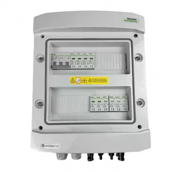 EMITER jungiklių blokas DCAC hermetinis IP65 su Noark 1000V 2 tipo nuolatinės srovės viršįtampio ribotuvu, 2 x PV eilutė, 2 x MPPT // AC Noark 2 tipo, 10A 3 fazės