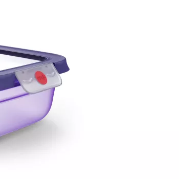 EMSA ONECLICK šviežio maisto laikymo indas 2,3 L, stačiakampis, violetiniu dangteliu, hermetiškas, nepralaidus, be BPA, tinka mikrobangų krosnelei ir indaplovei 3110601760