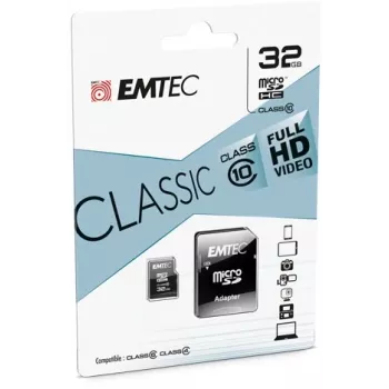 Emtec ECMSDM32GHC10CG 32GB MicroSDHC Class 10 UHS-I atminties kortelė su SD adapteriu