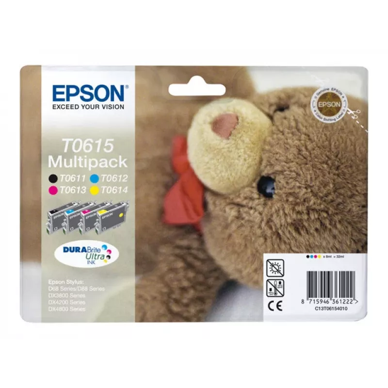 Epson T0615 Multipack Ink Cartridges – 4 vnt. pakuotė – 32 ml – juoda, geltona, žydra, rausvai raudona