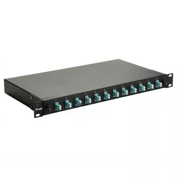 Equip 12 prievadų optinio pluošto sujungimo dėžė, LC Duplex, OM3, 1U, su įranga, juoda