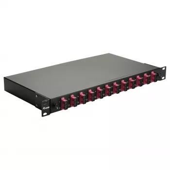 Equip 12 prievadų SC Duplex OM4 šviesolaidžio sujungimo dėžė, 1U, pilnai įrengta, juoda