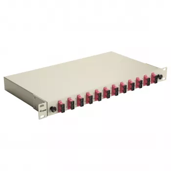Equip 12-Port SC Duplex OM4 optinio pluošto sujungimo dėžė, 1U, pilnai įrengta, pilka
