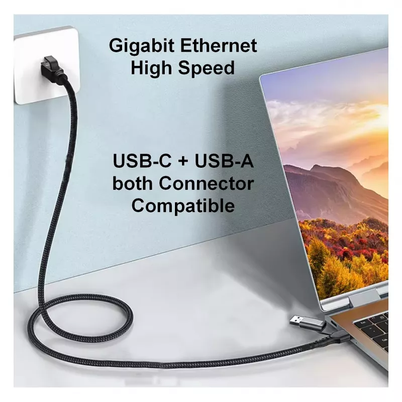EQUIP 133101 USB-C ir USB-A į RJ45 Gigabit Ethernet adapteris, juodas