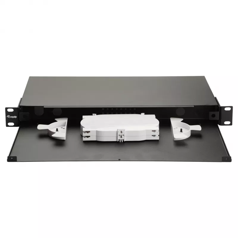 Equip 19 inch 1U optinio pluošto erdvės dėžutė be panelės, plieninė juoda