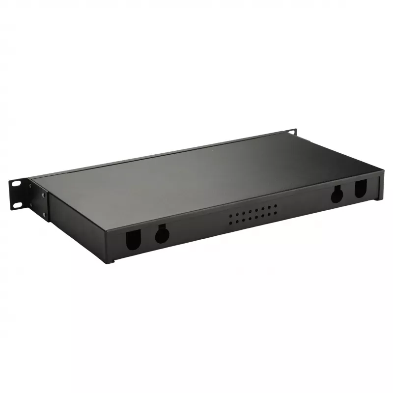 Equip 19 inch 1U optinio pluošto erdvės dėžutė be panelės, plieninė juoda