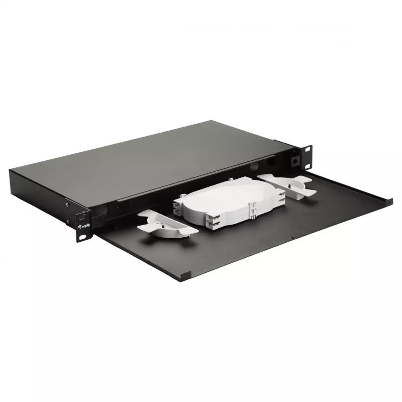 Equip 19 inch 1U optinio pluošto erdvės dėžutė be panelės, plieninė juoda