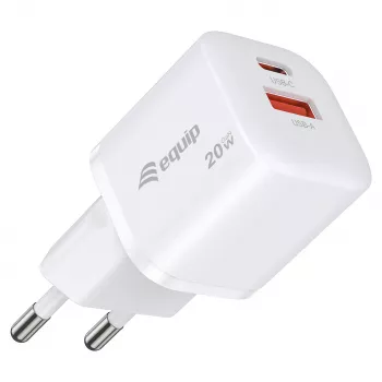 Equip 2-Port USB-C PD3.0/USB-A GaN Wall Charger 20W White