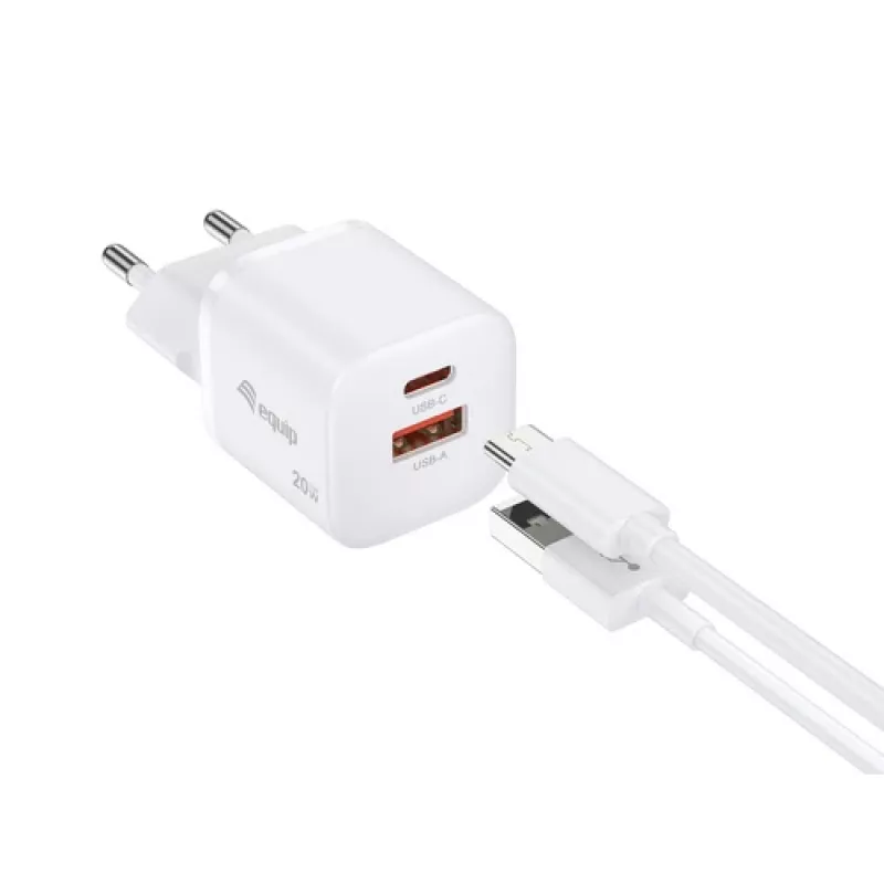 Equip 2-Port USB-C PD3.0/USB-A GaN Wall Charger 20W White