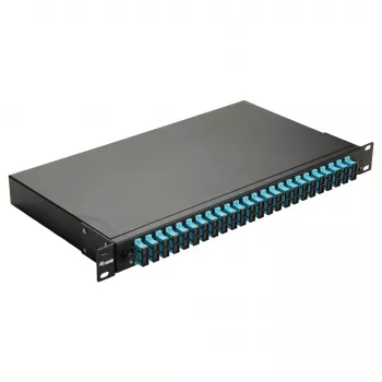 Equip 24 prievadų šviesolaidžio sujungimo dėžutė, LC Duplex, OM3, 1U, su įranga, juoda